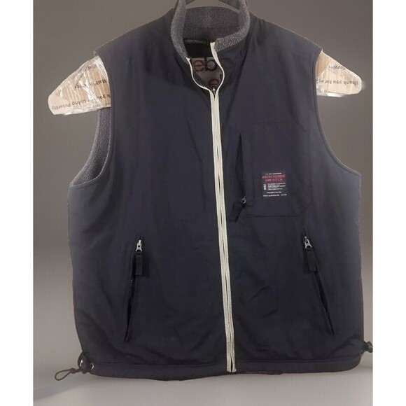 Abercrombie Fitch Vest Men Large Navy Blue Gray Reversible Nylon Fleece Full Zip - Picture 1 of 15